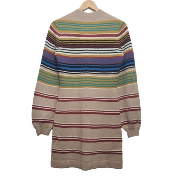 Free People BY THE FIRE Wool Blend Tan Striped Long Sleeve Sweater Dress - Picture 2 of 6